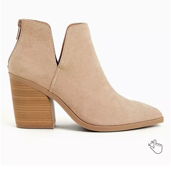Torrid | Beige Pointed Toe V-Cut Bootie | 10 Extra Wide Width - Picture 3 of 15